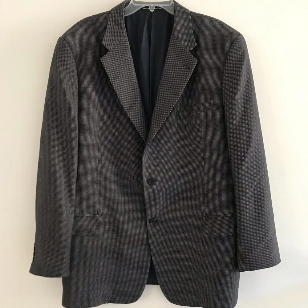 Joseph Abboud | Gingham Wool Suit Jacket Mens Size 46R Gray Three Button